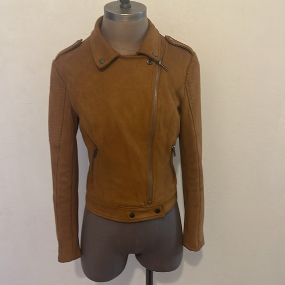 Women’s camel/tan/cognac color moto jacket. Faux suede - Picture 2 of 4